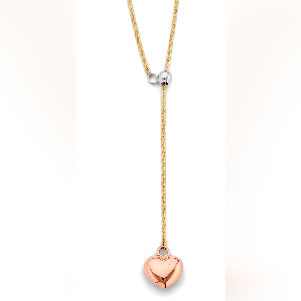 14KT Gold Tri-Colored Heart String Necklace